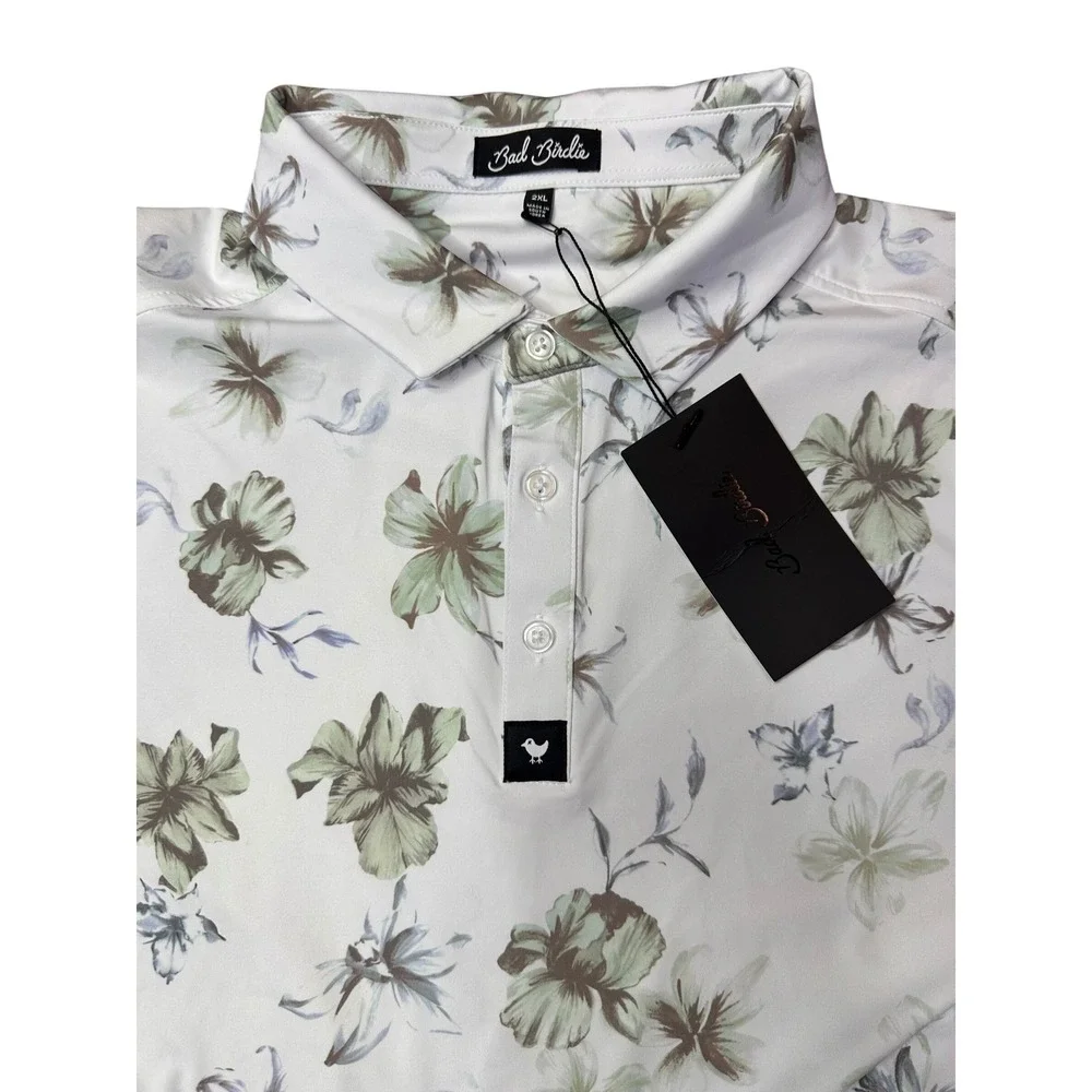 Bad Birdie Mens The OC Core Polo‎ Floral White Green BBMP015-604 XXL New